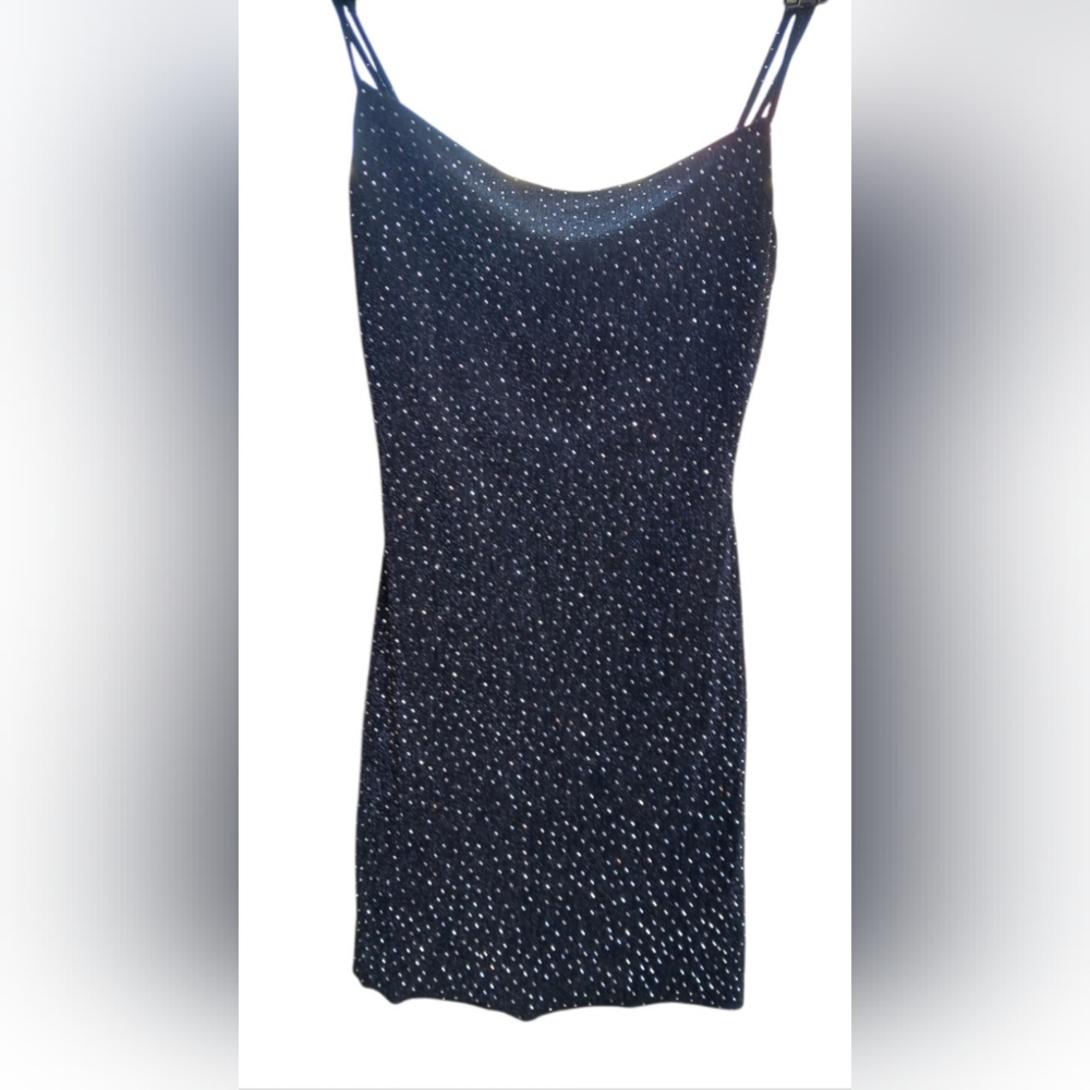 Lush Black Sparkle Cowl Slip Mini Dress